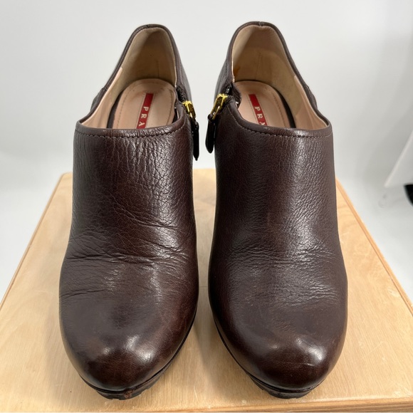 PRADA Brown Heeled Lthr Booties 37.5 - Picture 4 of 13